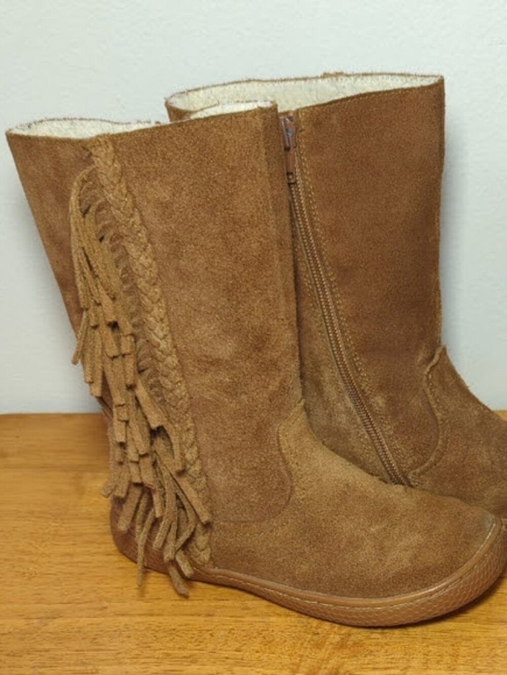 Livie & Luca Sonoma Fringe Boots Tan Suede Shearling Girls Size 1